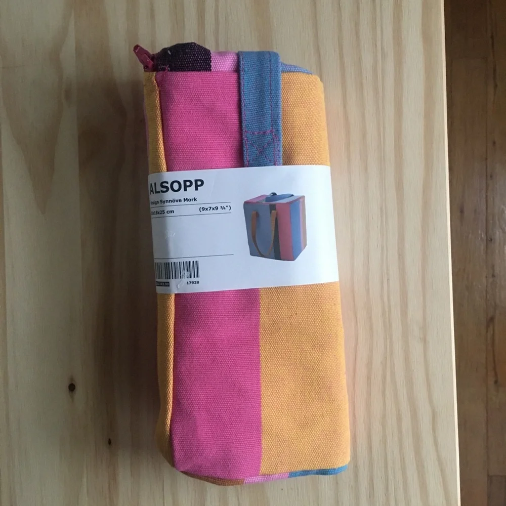 Ikea Alsopp Multi Color Striped Fabric Lunch Bag